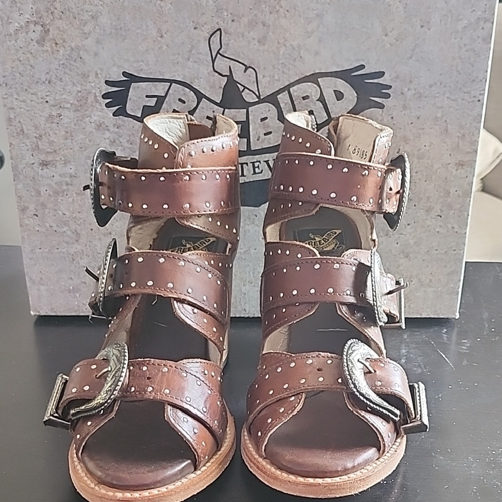 Freebird By Steven Leather Buckle Sandals - Brown